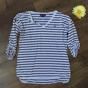 Nautica striped blouse medium V neck